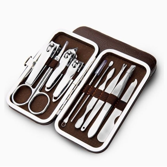 XJZX 10 Piece Manicure Set With Faux Leather Case - Picture 1 of 5